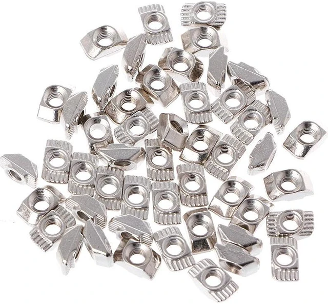 Main image of 50Pcs 2020 Series T Nuts,M3 M4 M5 T Slot Nut Hammer Head Fastener Nut Nickel Plated Carbon Steel Assortment Kit for 20