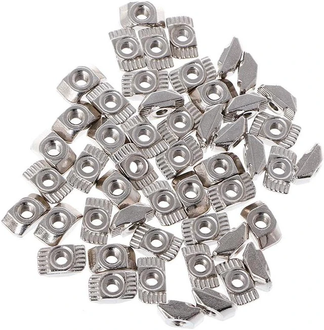 Alt view image 2 of 7 - 50Pcs 2020 Series T Nuts,M3 M4 M5 T Slot Nut Hammer Head Fastener Nut Nickel Plated Carbon Steel Assortment Kit for 20