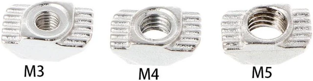 Alt view image 4 of 7 - 50Pcs 2020 Series T Nuts,M3 M4 M5 T Slot Nut Hammer Head Fastener Nut Nickel Plated Carbon Steel Assortment Kit for 20