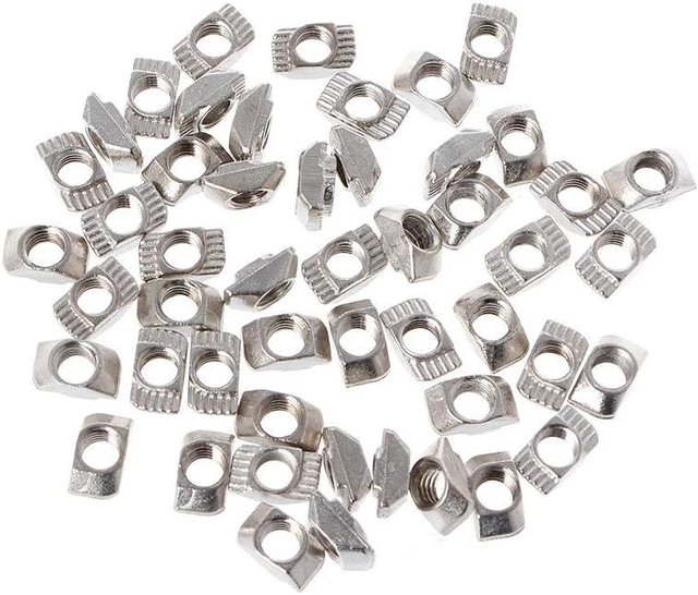 Alt view image 3 of 7 - 50Pcs 2020 Series T Nuts,M3 M4 M5 T Slot Nut Hammer Head Fastener Nut Nickel Plated Carbon Steel Assortment Kit for 20