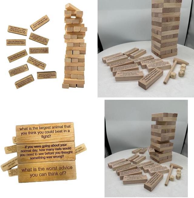 THE TWIDDLERS - Tumbling Tower Drinking Stack Game - 54 Wooden Blocks with  Tasks Commands, Fun Stackable Party Games for Adults, Freshers, Stag & Hen