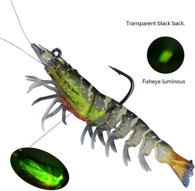 3Pcs Luminous Fishing Jigs Shrimp Prawn Lures Fish Baits Mixed Color  Artificial