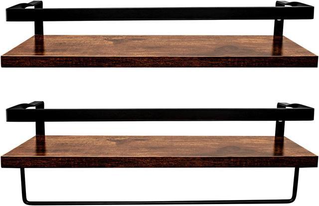 Decorative Wall Shelves Set of 2 for Bathroom with Towel Bar - On