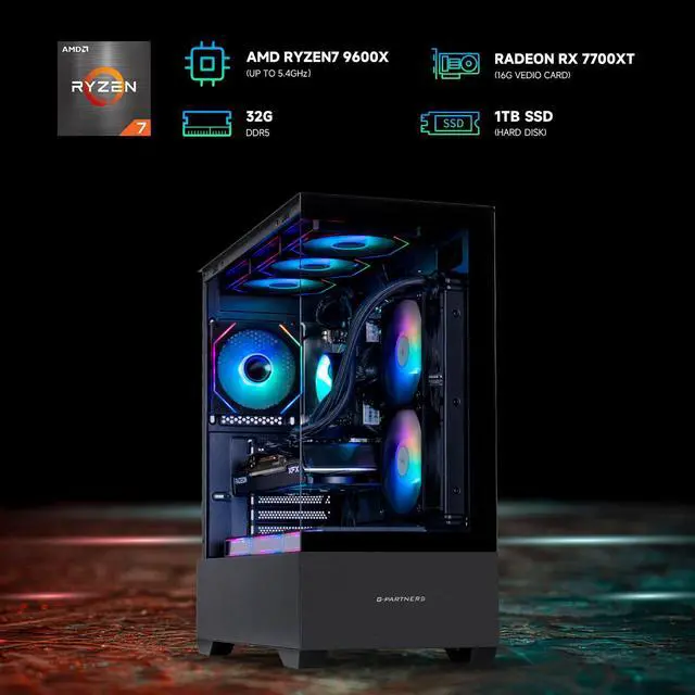 Alt view image 3 of 7 - VTG Gaming PC Desktop Ryzen5 9600X (6 Core up to 5.4GHz) 32GB DDR5 1TB SSD NVMe ,Radeon RX 7700 XT 12G , 850W GOLD PSU,  Wi-Fi, 240MM AIO liquid cooler,Windows 11 Home 64-bit,gaming pc