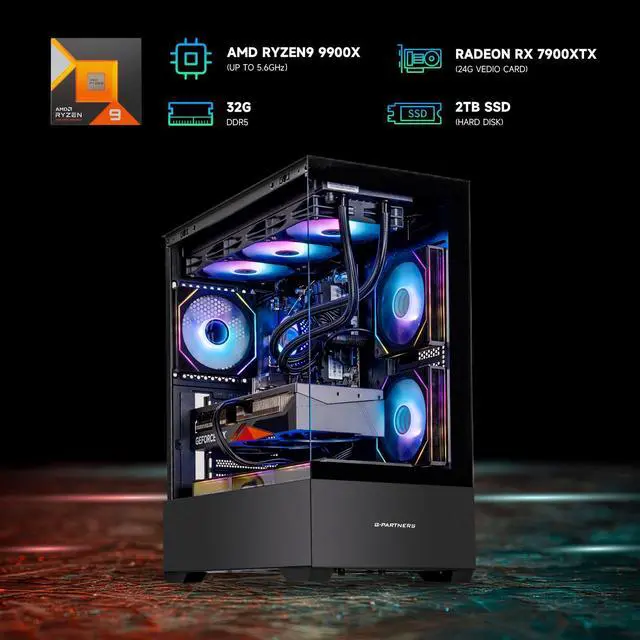 Alt view image 2 of 7 - VTG Gaming Desktop PC , Ryzen9 9900X, Radeon RX 7900 XTX 24G , 32GB DDR5 2TB SSD NVMe , 850W PSU, Wi-Fi, 360 Liquid Cooler , ARGB Fans , Windows 11 Home 64-bit , gaming pc