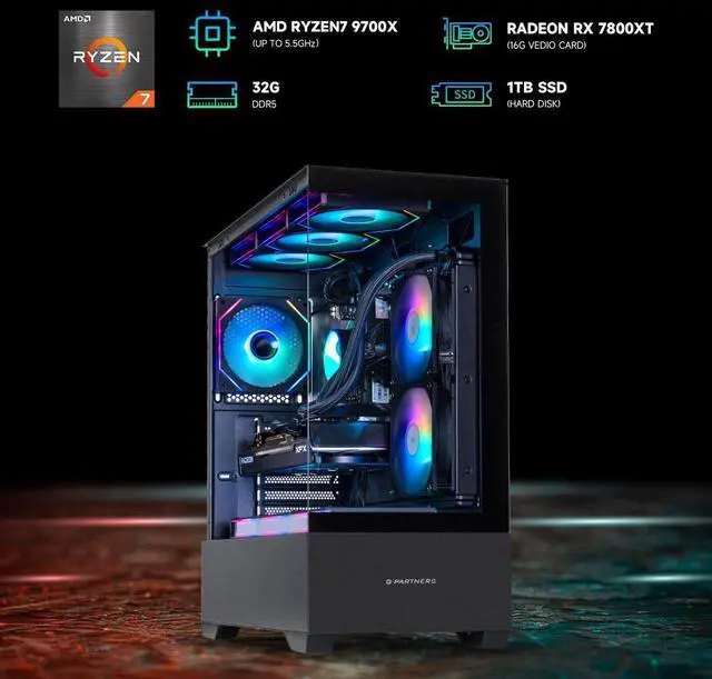 Alt view image 2 of 7 - VTG Gaming PC AMD Ryzen7 9700X, Radeon RX 7800 XT 16G, 1TB NVME SSD, 32GB DDR5 RAM , 850W GOLD PSU ,240MM AIO liquid cooler , B650M , Windows 11 Home, WIFI, Prebuilt Gaming Pc