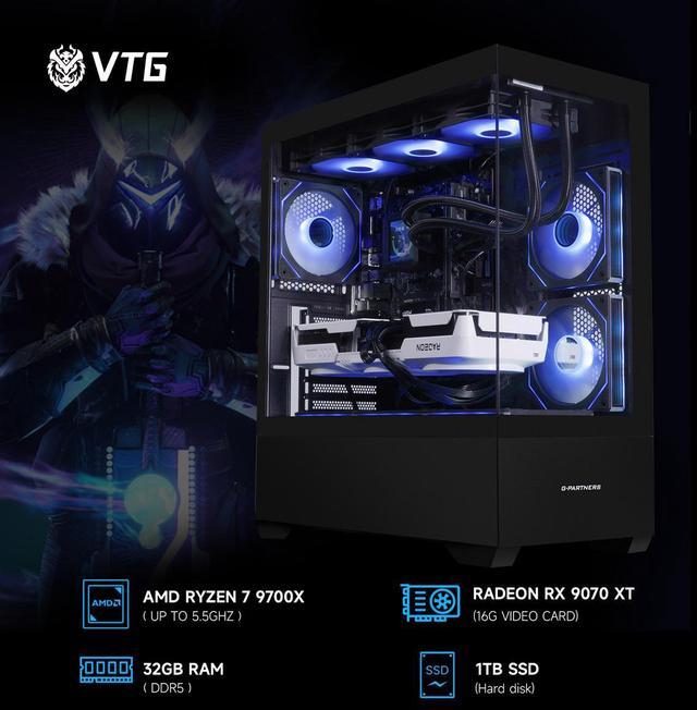 Alt view image 3 of 7 - VTG Gaming PC AMD Ryzen7 9700X, Radeon RX 9070XT 16G, 1TB NVME SSD, 32GB DDR5 RAM , 850W GOLD PSU ,360MM AIO liquid cooler , MSI B650M , Windows 11 Home, WIFI,  Prebuilt Gaming Pc New computer