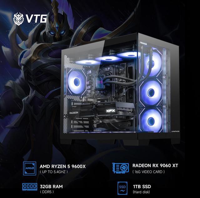 Alt view image 3 of 7 - VTG Gaming Desktop PC , Ryzen5 9600X, Radeon RX 9060XT 16G ,MSI B650M 32GB DDR5 1TB NVMe SSD, 650W GOLD PSU, Wi-Fi,360 Liquid Cooler,ARGB Fans , Windows 11 Home 64-bit ,Prebuilt Gaming Pc New computer