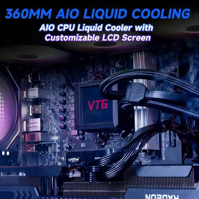 Alt view image 6 of 7 - VTG Vantaq Gaming PC Desktop AMD Ryzen7 9800X3D ,Geforce RTX5080, 2TB NVME SSD, 32GB DDR5 RAM , 850W GOLD PSU ,  360MM AIO liquid cooler,Windows 11 Home,  WIFI 6, Prebuilt Gaming Pc New computer