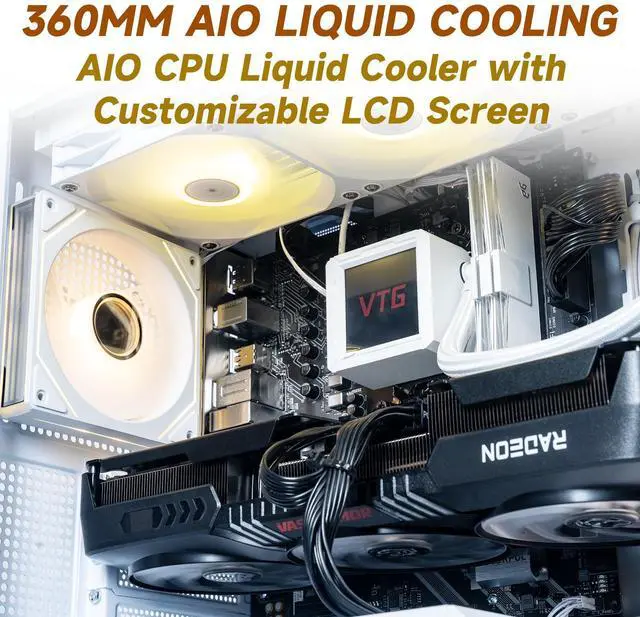 Alt view image 6 of 7 - VTG Vertium Gaming Desktop PC,AMD Ryzen7 7800X3D,Radeon RX 9070XT 16G,32GB DDR5 1TB NVMe SSD,850W GOLD PSU, Wi-Fi,360 Liquid Cooler,ARGB Fans , Windows 11 Home,White Prebuilt Gaming Pc New computer