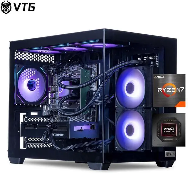 VTG Gaming Desktop PC , Ryzen7 5700X, Radeon RX 9060XT , 16GB DDR4,1TB NVMe SSD, 550W PSU, AIO liquid cooler,Wi-Fi,,ARGB Fans , Windows 11 Home 64-bit ,Prebuilt Gaming Pc New computer