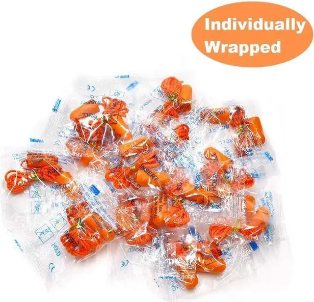 Alt view image 2 of 6 - 20 Pairs Foam Corded Earplugs - Soft NRR 32dB Noise Cancelling Sound Blocking Disposable Orange for Sleeping Snoring Studying Noise Hearing Protection