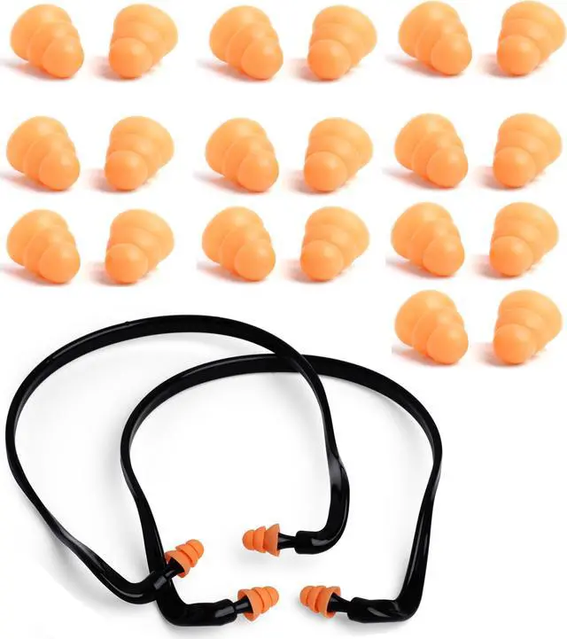 Main image of 2 Pairs Banded Silicone Ear Plugs and 10 Pairs Silicone Replacement Pods Soft Reusable Washable for Sleeping Swimming Noise Hearing Protection Earplugs Music Concerts Construction Shooting Hunting