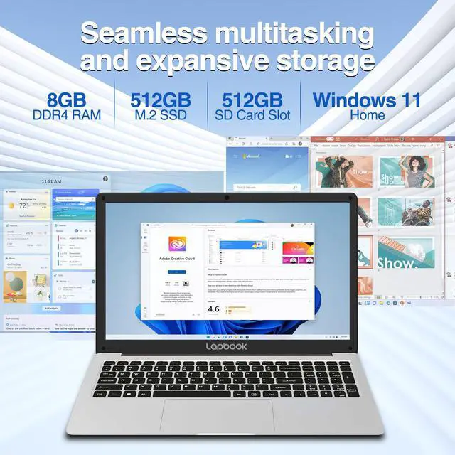 Alt view image 2 of 6 - Lapbook 15.6" Windows 11 Full HD Laptop - 8GB RAM, 512GB SSD, AC WiFi, RJ45, Webcam - 15 Inch Lightweight Laptop PC Computer
