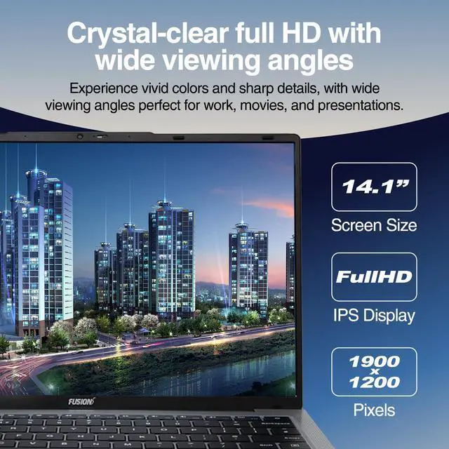 Alt view image 4 of 6 - Fusion5 14.1" Windows 11 Full HD Laptop - 512GB SSD Storage, 8GB RAM, Quad-Core CPU, Dual-Band WiFi, USB 3.0, 14 Inch Display, Webcam