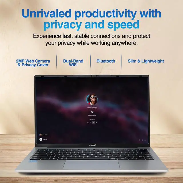 Alt view image 6 of 6 - Fusion5 14.1" Windows 11 Full HD Laptop - 512GB SSD Storage, 8GB RAM, Quad-Core CPU, Dual-Band WiFi, USB 3.0, 14 Inch Display, Webcam