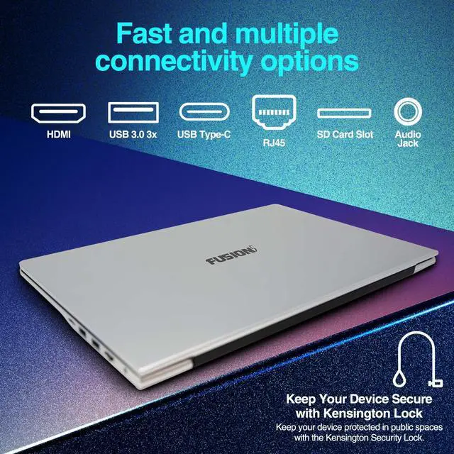 Alt view image 5 of 6 - Fusion5 14.1" Windows 11 Full HD Laptop - 512GB SSD Storage, 8GB RAM, Quad-Core CPU, Dual-Band WiFi, USB 3.0, 14 Inch Display, Webcam