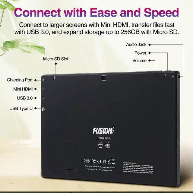 Alt view image 4 of 6 - Fusion5 10.1" Windows 11 Tablet PC - Ultra Slim Tablet Computer - 4GB RAM, 64GB Storage, USB 3.0, Micro HDMI, IPS HD Display, Dual Cameras, Bluetooth