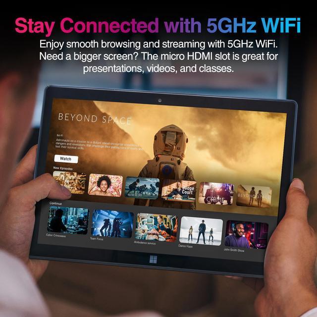 Alt view image 6 of 6 - Fusion5 10.1" Windows 11 Tablet PC - Ultra Slim Full HD Tablet Computer - 8GB RAM, 128GB Storage, 10 Inch Display, 5G WiFi, Quad-Core CPU, USB 3.0, Micro HDMI, Dual Cameras, Bluetooth