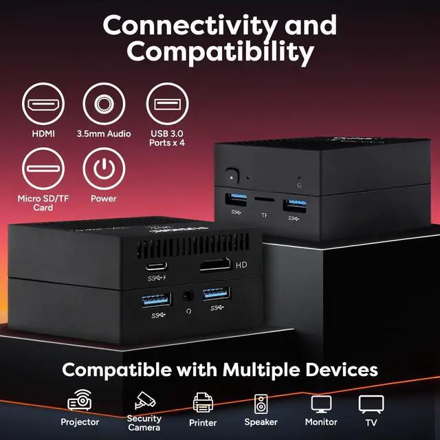 Alt view image 5 of 6 - Fusion5 Mini PC Windows 11 Pro Computer - 128GB Storage, 8GB RAM, Intel Quad Core - Small & Portable Desktop Mini Computer with Dual Band WiFi, HDMI, USB 3.0, Micro SD Card Slot