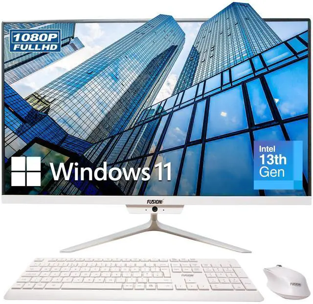 Main image of Fusion5 23.8" Full HD All-in-One Desktop Computer - 16GB RAM, 512GB SSD, Intel 13th Gen, Windows 11, Dual-Band WiFi, HDMI, USB 3.0, FHD IPS Display - AIO PC with Wireless Keyboard, Mouse, 2MP Camera