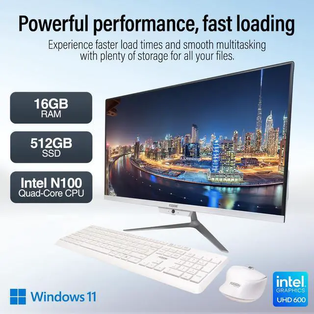 Alt view image 2 of 6 - Fusion5 23.8" Full HD All-in-One Desktop Computer - 16GB RAM, 512GB SSD, Intel 13th Gen, Windows 11, Dual-Band WiFi, HDMI, USB 3.0, FHD IPS Display - AIO PC with Wireless Keyboard, Mouse, 2MP Camera