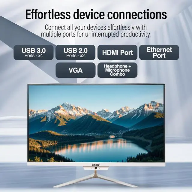 Alt view image 5 of 6 - Fusion5 23.8" Full HD All-in-One Desktop Computer - 16GB RAM, 512GB SSD, Intel 13th Gen, Windows 11, Dual-Band WiFi, HDMI, USB 3.0, FHD IPS Display - AIO PC with Wireless Keyboard, Mouse, 2MP Camera