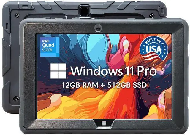Main image of Fusion5 Built in USA 10.1 Windows 11 Professional Rugged Tablet PC - 12GB RAM 512GB SSD, Intel Quad-Core, Full HD Windows Tablet Computer, USB C, HDMI - 2 Year Full Warranty with Accidental Damage