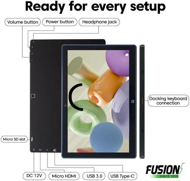 Alt view image 7 of 7 - Fusion5 Built in USA 10.1 Windows 11 Professional Tablet PC - 12GB RAM 512GB SSD, Intel 13th Gen, Full HD Windows Tablet, USB C, HDMI - 2 Year Full Warranty with Accidental Damage