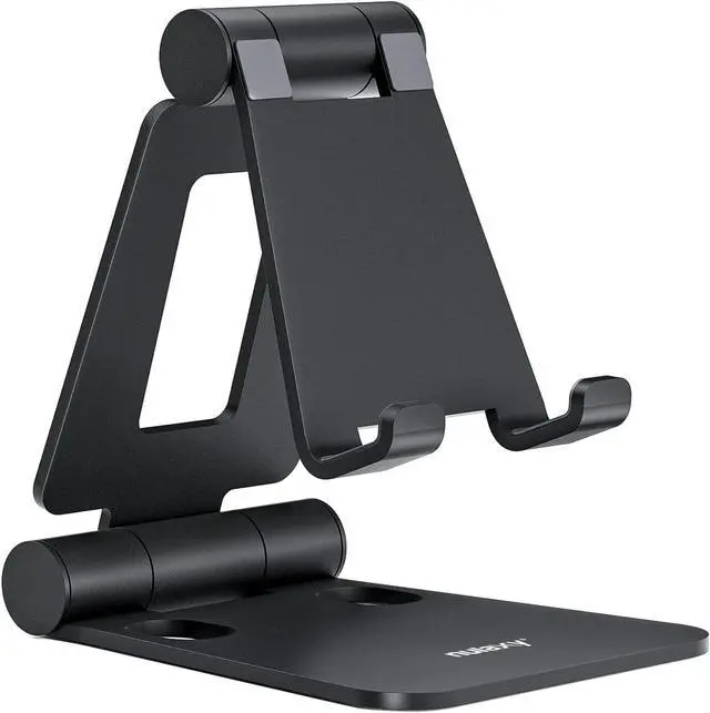 Main image of Nulaxy Dual Folding Cell Phone Stand, Fully Adjustable Foldable Desktop Phone Holder Cradle Dock Compatible with Phone 14 13 12 11 Pro Xs Xs Max Xr X 8, Nintendo Switch, All Phones, Welcome to consult