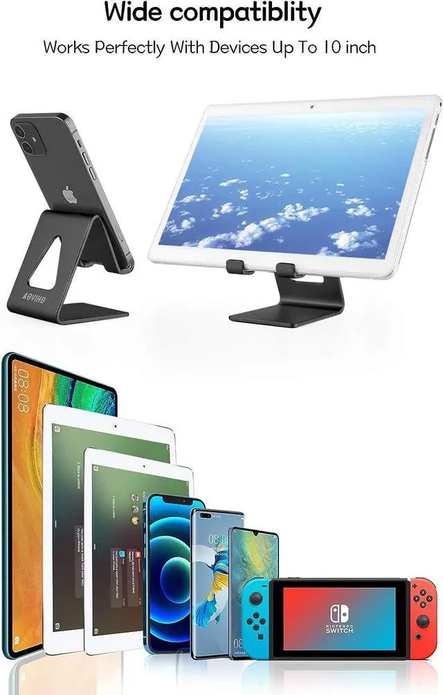 Alt view image 2 of 7 - Aoviho Desk Cell Phone Stand Desktop Phone Holder - Aluminum Mobile Phone Stand for iPhone 13 12 pro Mini 11 X Xr Xs max 8 7 6 6s Plus SE 5 5S Samsung All Smart Phones (Black), Welcome to consult