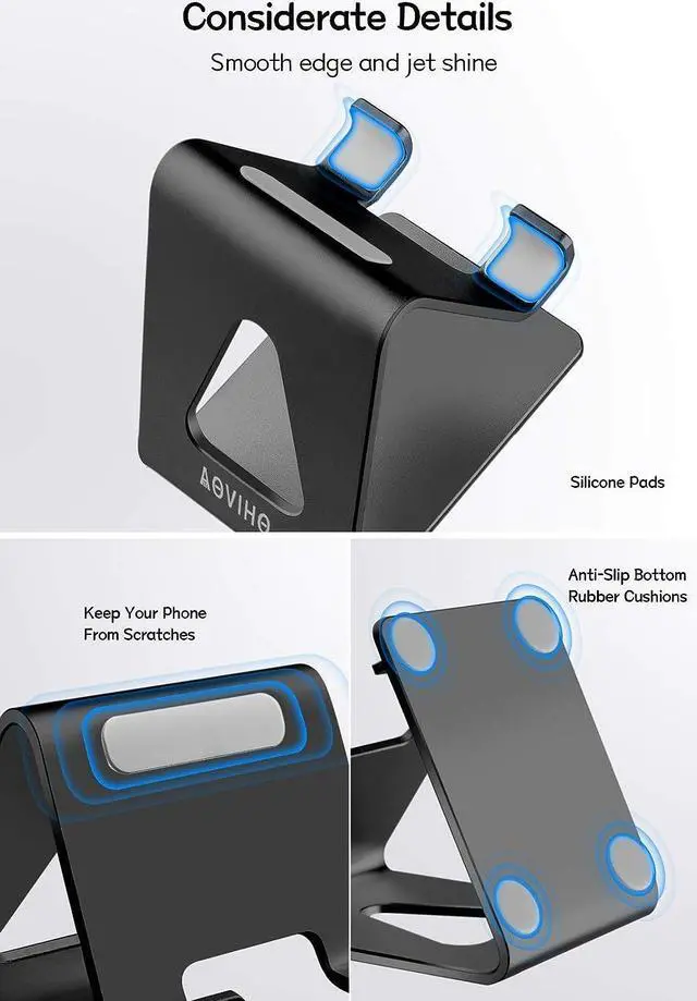 Alt view image 3 of 7 - Aoviho Desk Cell Phone Stand Desktop Phone Holder - Aluminum Mobile Phone Stand for iPhone 13 12 pro Mini 11 X Xr Xs max 8 7 6 6s Plus SE 5 5S Samsung All Smart Phones (Black), Welcome to consult