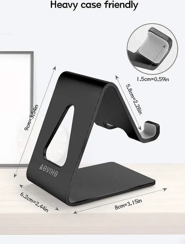Alt view image 7 of 7 - Aoviho Desk Cell Phone Stand Desktop Phone Holder - Aluminum Mobile Phone Stand for iPhone 13 12 pro Mini 11 X Xr Xs max 8 7 6 6s Plus SE 5 5S Samsung All Smart Phones (Black), Welcome to consult