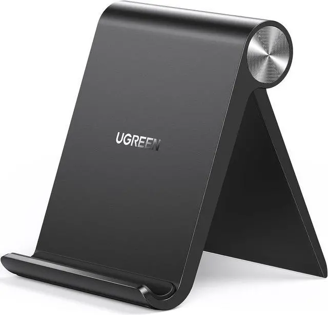 Main image of UGREEN Cell Phone Stand Small Portable Foldable Compatible for iPhone Stand Holder for Desk Airplane Travel Compatible with iPhone 14 Pro Max Plus, iPhone 13 12 11 SE XS XR 8 7 Smartphone, Black