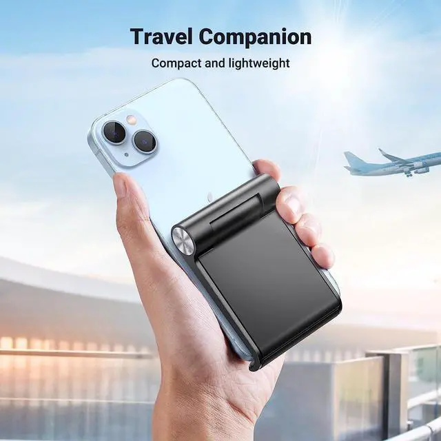 Alt view image 5 of 7 - UGREEN Cell Phone Stand Small Portable Foldable Compatible for iPhone Stand Holder for Desk Airplane Travel Compatible with iPhone 14 Pro Max Plus, iPhone 13 12 11 SE XS XR 8 7 Smartphone, Black