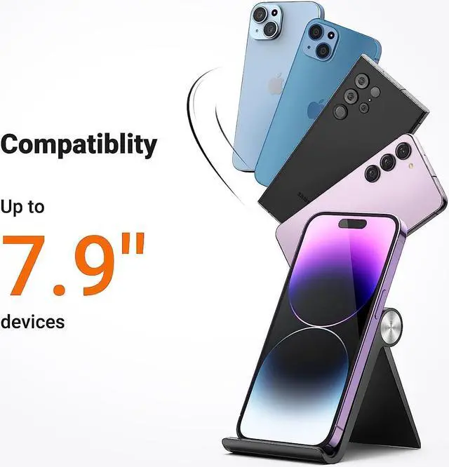 Alt view image 7 of 7 - UGREEN Cell Phone Stand Small Portable Foldable Compatible for iPhone Stand Holder for Desk Airplane Travel Compatible with iPhone 14 Pro Max Plus, iPhone 13 12 11 SE XS XR 8 7 Smartphone, Black