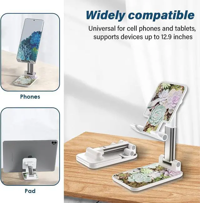 Alt view image 4 of 7 - Foldable Phone Stand for DeskAngle of View Adjustable Cell Phone StandPhone Holder for Desk/ipad Stand Suitable for iPhone, Samsung and Other Smart Phones Desk Accessories Phone HolderSucculent