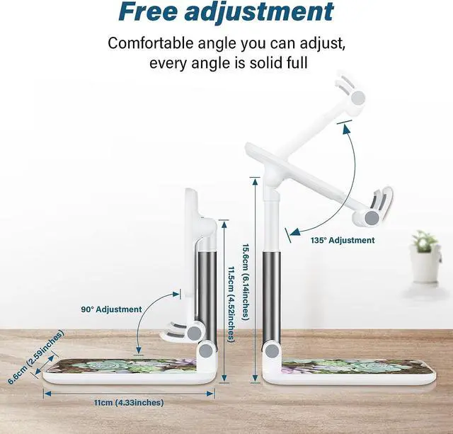 Alt view image 6 of 7 - Foldable Phone Stand for DeskAngle of View Adjustable Cell Phone StandPhone Holder for Desk/ipad Stand Suitable for iPhone, Samsung and Other Smart Phones Desk Accessories Phone HolderSucculent