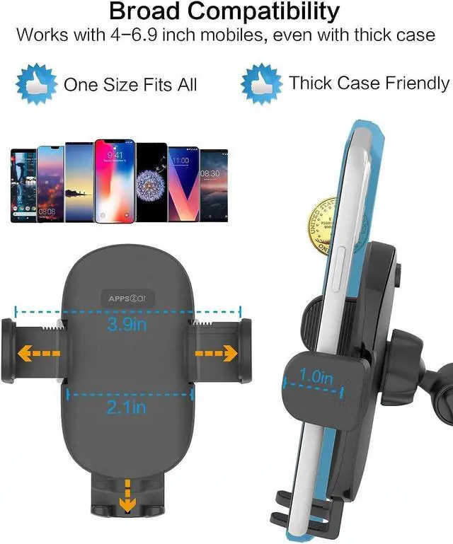 Alt view image 7 of 7 - Phone Stand for Desk [No Dropping Stable Triple-Clamp Holder] Adjustable Height 360 Degree Rotation Heavy Base Thick Case Friendly, APPS2Car Multifunctional Cell Phones Stand for iPhone Android Phones