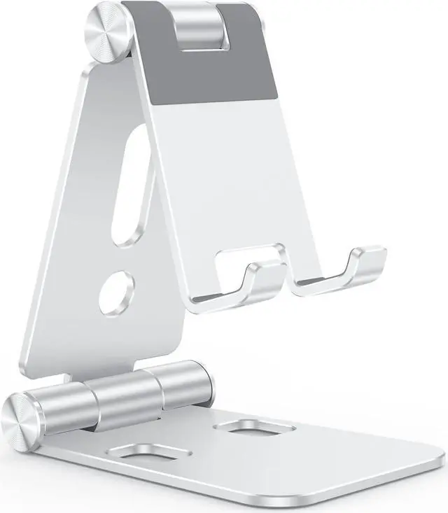 Main image of OMOTON Foldable Cell Phone Stand, C4 Portable Aluminum Phone Holder, Adjustable Phone Dock Cradle Compatible with iPhone 14/13/12/11 Pro Max, Samsung Galaxy, Small Tablets and Other Phones, Silver