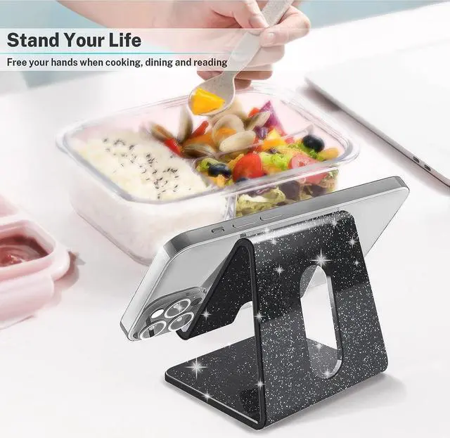 Alt view image 2 of 7 - Crpich Acrylic Cell Phone Stand, Portable Phone Holder, Phone Stand for Desk, Compatible with Phone 14 13 12 Pro Max Mini 11 Xr 8 Plus SE, Switch, Android Smartphone, Pad, Tablet, Glitter Black