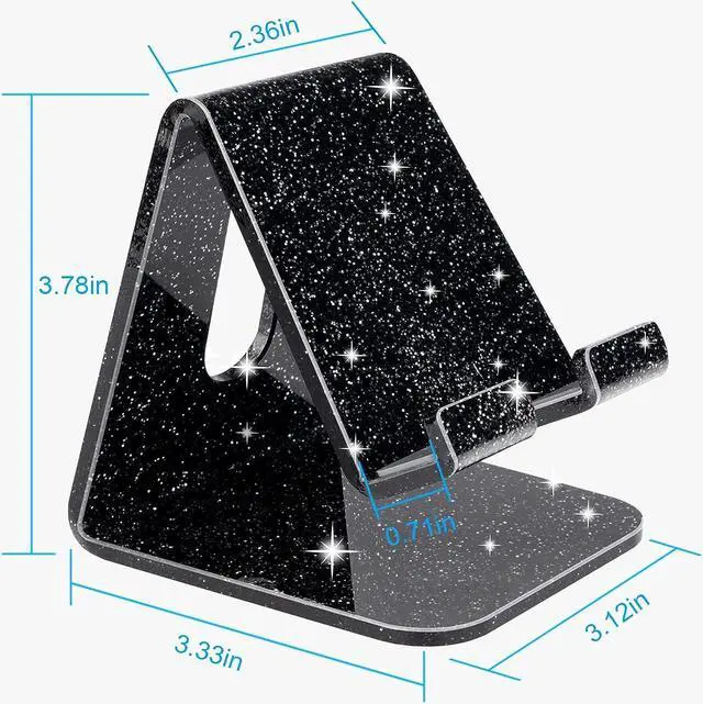 Alt view image 4 of 7 - Crpich Acrylic Cell Phone Stand, Portable Phone Holder, Phone Stand for Desk, Compatible with Phone 14 13 12 Pro Max Mini 11 Xr 8 Plus SE, Switch, Android Smartphone, Pad, Tablet, Glitter Black