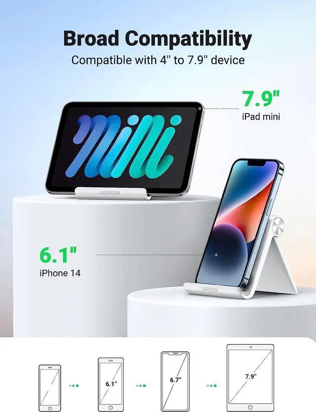Alt view image 4 of 7 - UGREEN Cell Phone Stand for Desk Phone Holder Foldable Portable Adjustable Compatible with iPhone 14 13 Pro Max, iPhone 12 11 Plus SE XS XR 8 7, Office Desk Travel Accessories, White