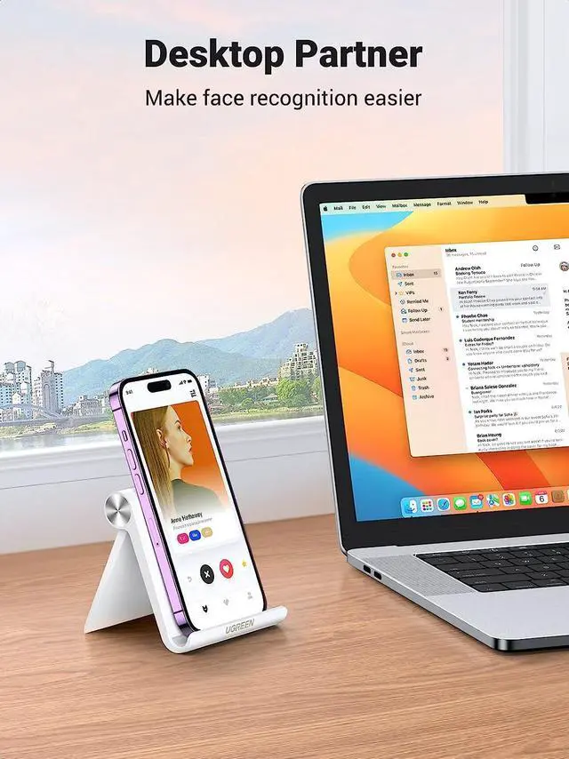 Alt view image 7 of 7 - UGREEN Cell Phone Stand for Desk Phone Holder Foldable Portable Adjustable Compatible with iPhone 14 13 Pro Max, iPhone 12 11 Plus SE XS XR 8 7, Office Desk Travel Accessories, White