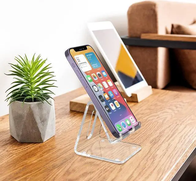 Alt view image 2 of 7 - KTRIO Acrylic Cell Phone Stand, Clear Phone Holder, Transparent Phone Stand for Desk Phone Dock Cradle Compatible with iPhone 14 13 Pro Max 12 11 XR, All Smartphones 4-8 inch, Desk Accessories