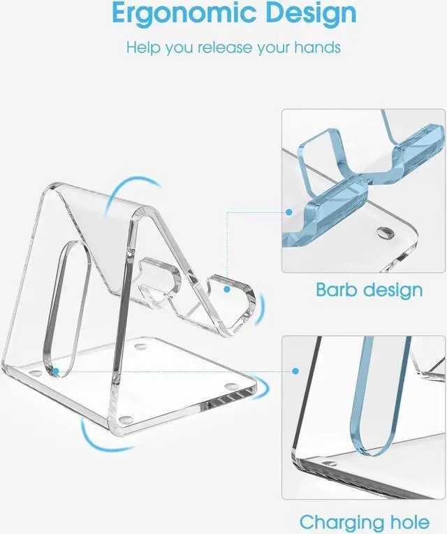 Alt view image 5 of 7 - KTRIO Acrylic Cell Phone Stand, Clear Phone Holder, Transparent Phone Stand for Desk Phone Dock Cradle Compatible with iPhone 14 13 Pro Max 12 11 XR, All Smartphones 4-8 inch, Desk Accessories