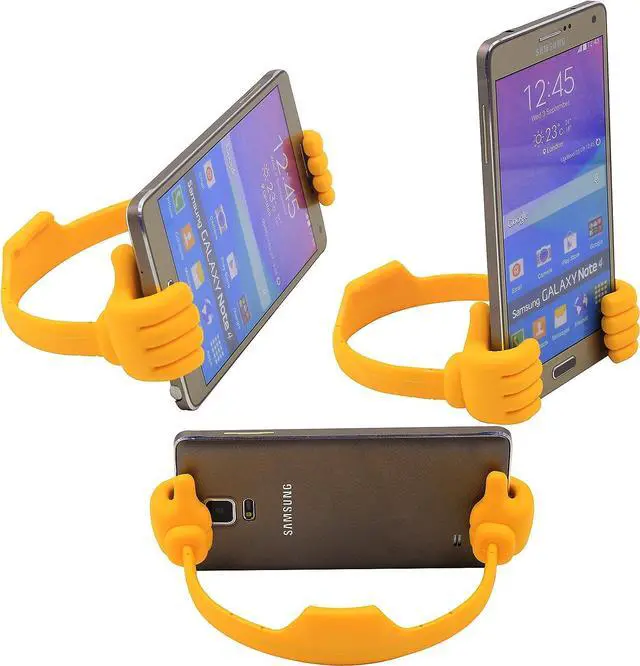 Alt view image 2 of 7 - Honsky Thumbs-up Cell Phone Stands, Tablet Display Stands, Cellphone Holder, Mobile Smartphone Mount Cradle for Desk Desktop  Universal Multi-Angle Cute, 2 Packs, Yellow, Blue, Welcome to consult
