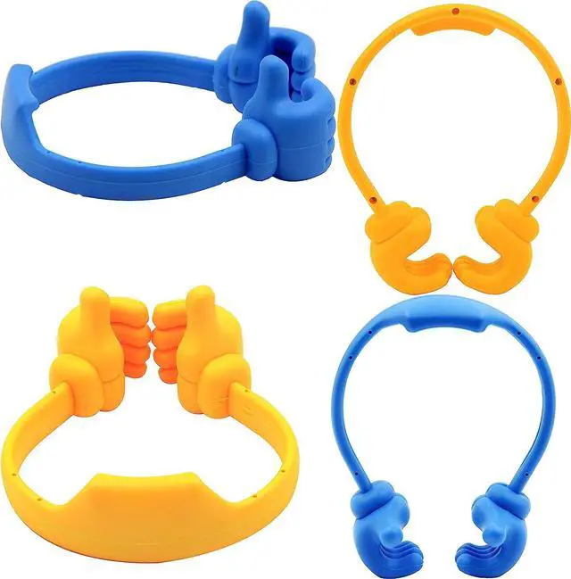 Alt view image 6 of 7 - Honsky Thumbs-up Cell Phone Stands, Tablet Display Stands, Cellphone Holder, Mobile Smartphone Mount Cradle for Desk Desktop  Universal Multi-Angle Cute, 2 Packs, Yellow, Blue, Welcome to consult
