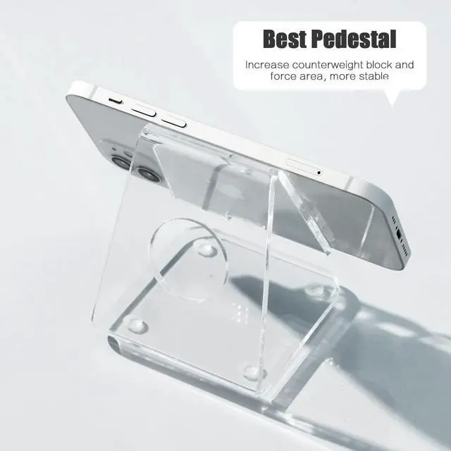 Alt view image 7 of 7 - Acrylic Cell Phone Stand  Acrylic Phone Stand for Desk Clear Phone Stand Dock Cradle Compatible with Phone 13 Pro Max Mini 11 Xr 8 SE Android Smartphone Pad Desk Accessories