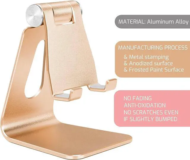 Alt view image 4 of 6 - Bidponds Foldable Aluminum Alloy Cell Phone Stand,Adjustable Tabletop Metal Phone Holder,Desktop Phone Dock Holder,Smartphone Cradle,Gold, Welcome to consult